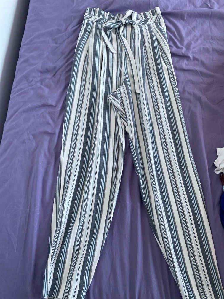 Purple and white striped pants top