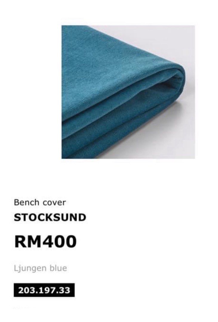 Ikea COVER Stocksund Bench Ljungen Blue Nolhaga Dark Grey