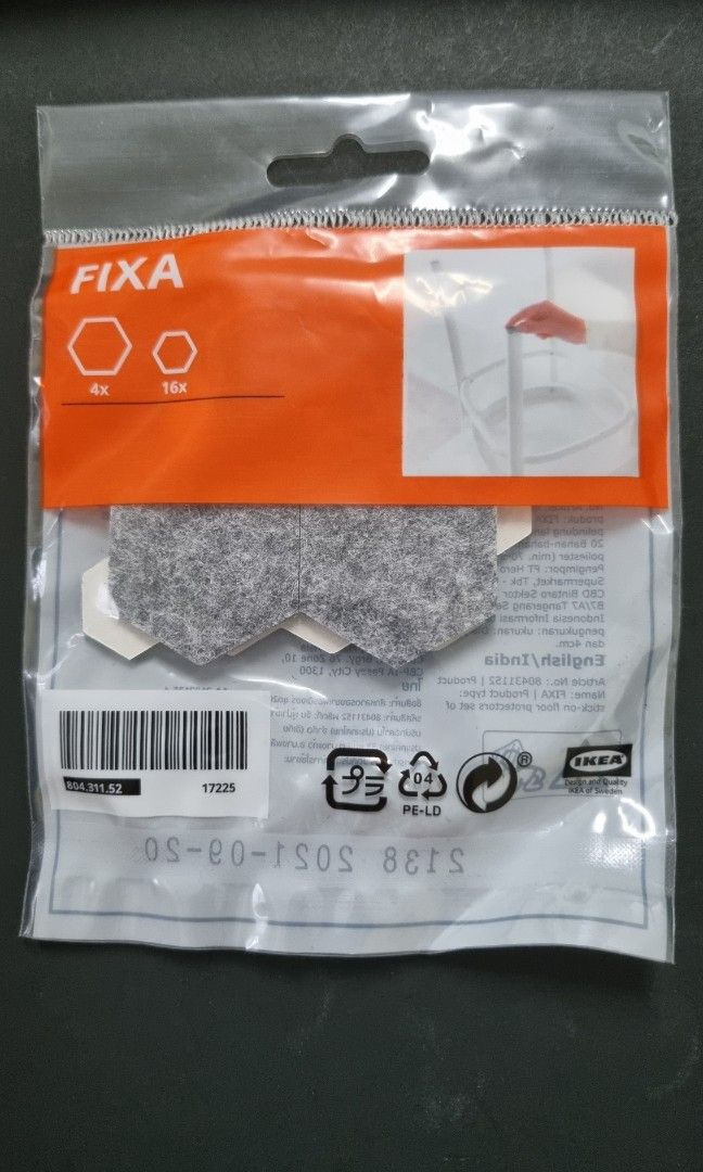 FIXA Stick-on floor protectors set of 20, gray - IKEA
