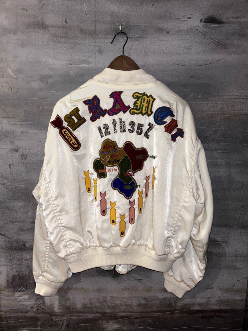 White bomber discount jacket with patches