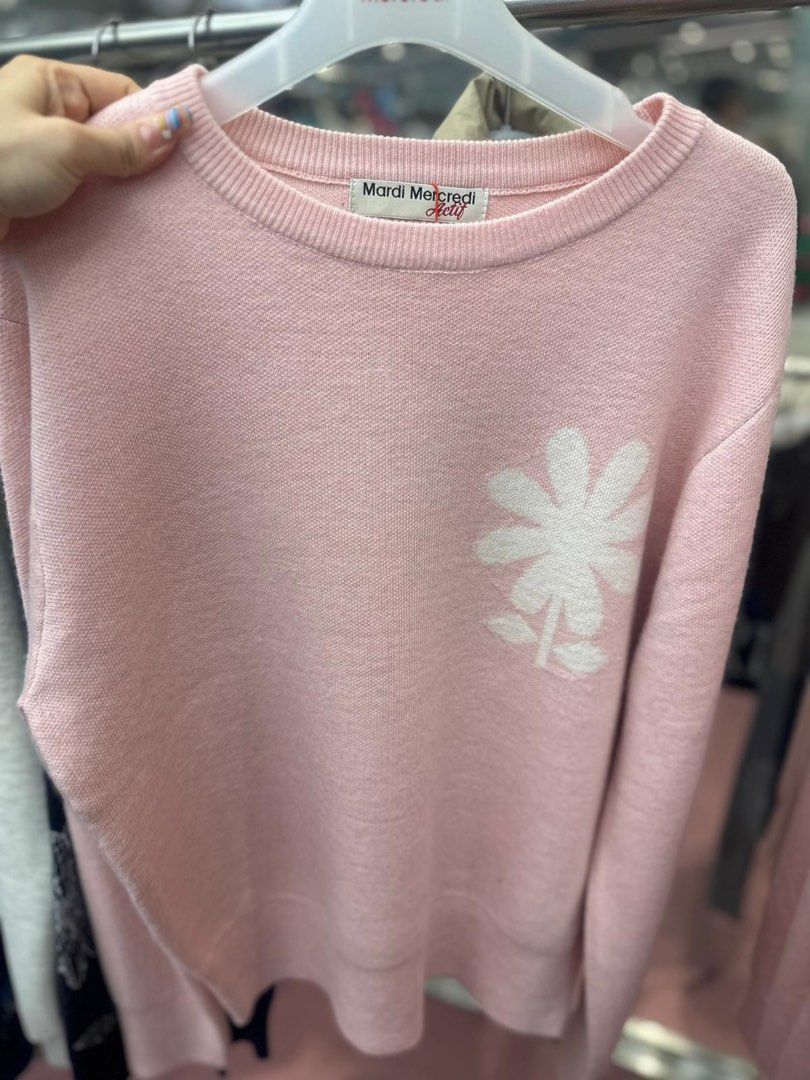 Mardi mercredi Cashmere blended pullover emoji flower pink ivory