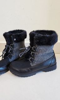 Mid-Calf Winter Boot, Black Herringbone Tweed Stylish Comfortable Snow High Cool Beautiful classic shoes