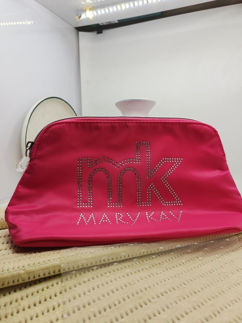 MK Mary Kay PINK Make Up Pouch Lunch purse With Diamond Zipper Water Resistance