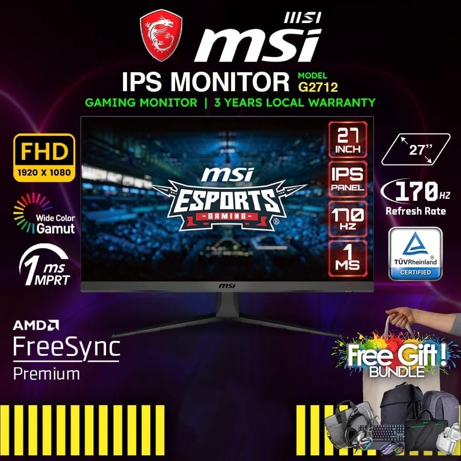 MSI 27 Inch FHD IPS 1ms Gaming Display Monitor - G2712 Esports CS2 Dota2  Valorant Gamers, Computers & Tech, Parts & Accessories, Monitor Screens on  Carousell