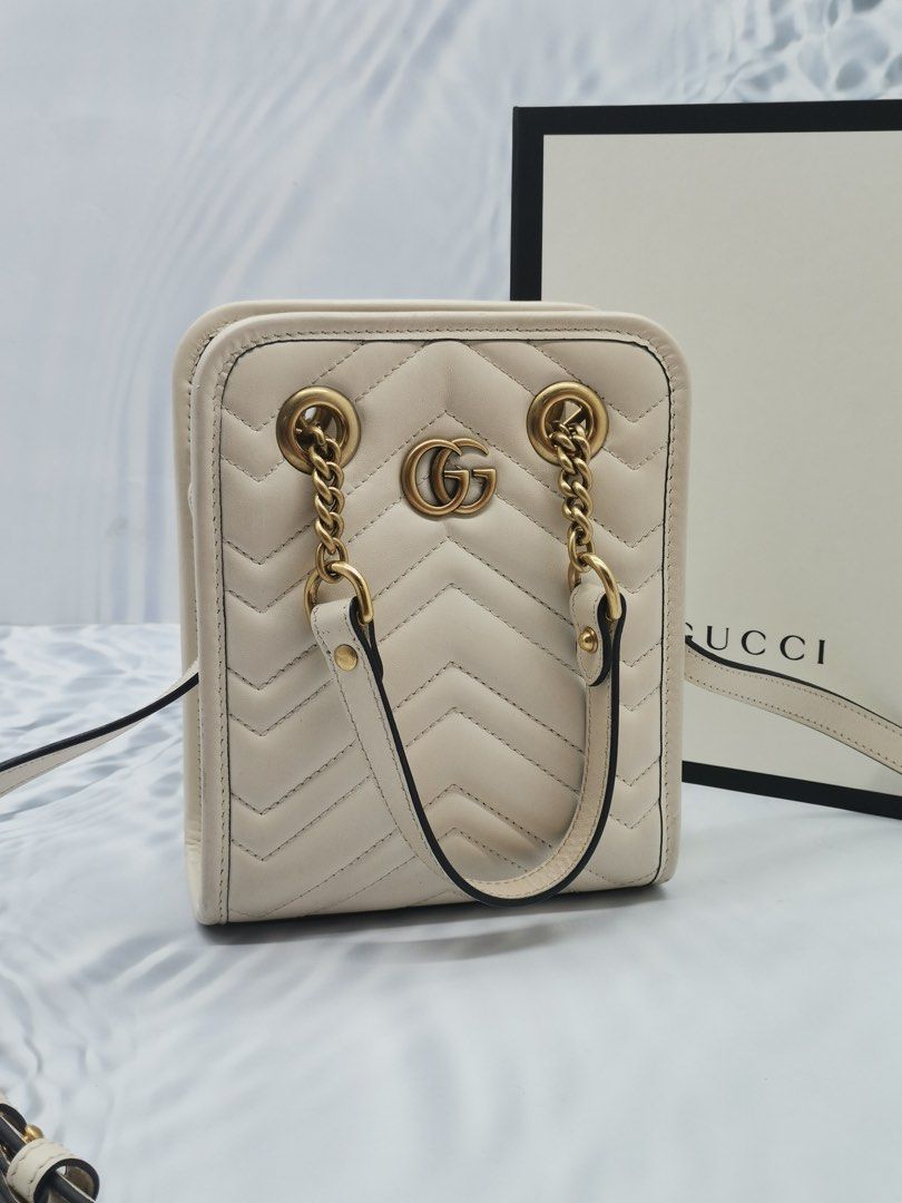 NEW YEAR SALE GUCCI GG MARMONT MINI TOTE GOLD CHAIN BAG WITH LONG LEATHER STRAP FULL SET