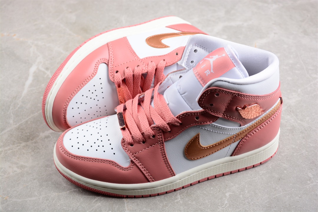 NIKE Air Jordan 1 Mid SE Red Stardust Orange white shoes Euro 35.5