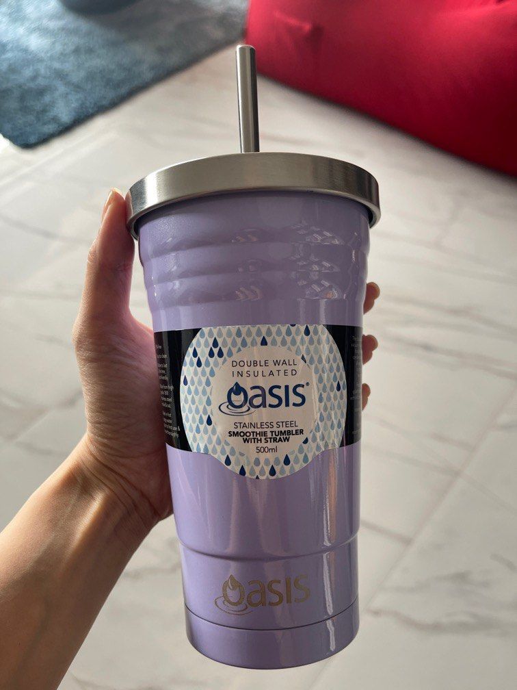 OASIS STAINLESS STEEL DOUBLE WALL INSULATED SMOOTHIE TUMBLER W/ STRAW 500ML