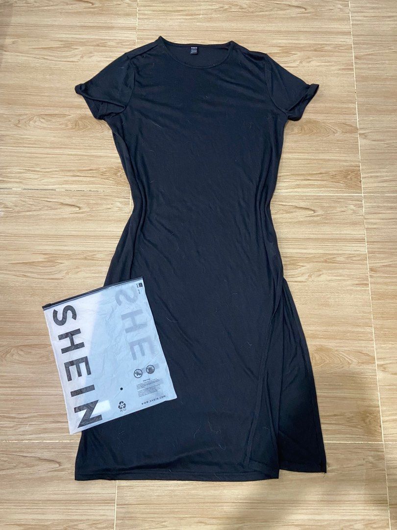Original Shein Long Black Dress with Slit on the side, Women's Fashion