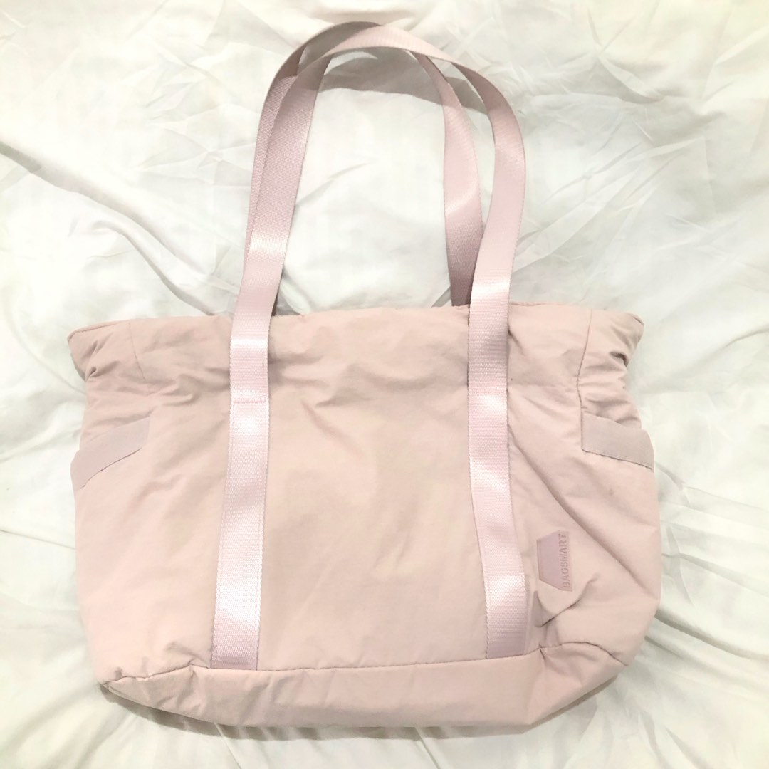 pastel pink puffer tote bag bagsmart, Women's Fashion, Bags & Wallets
