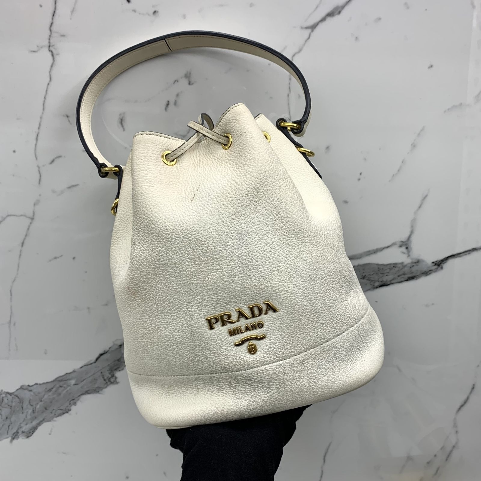 Prada bucket bag shop white