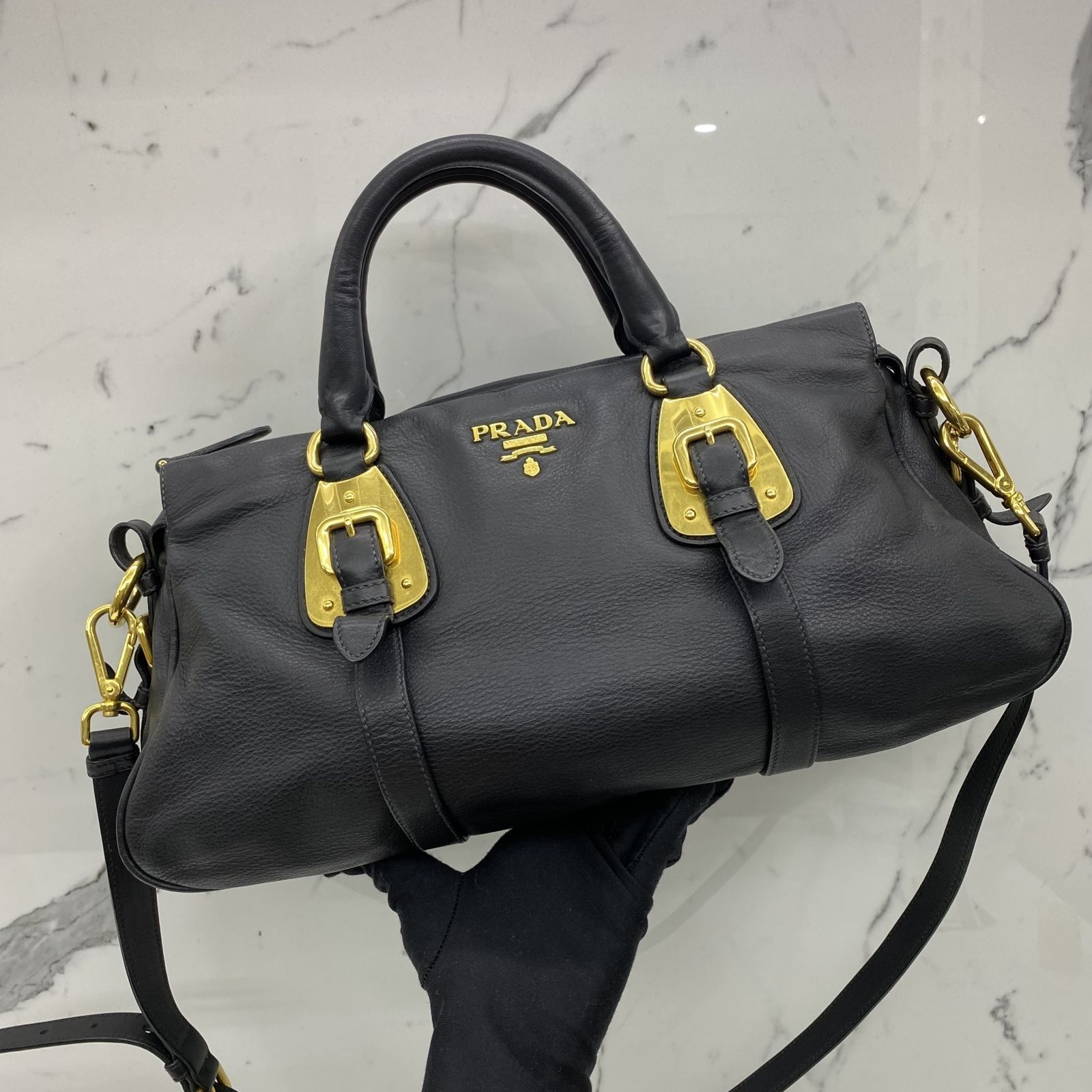 PRADA BN1903 BLACK GHW 2 WAY SHOULDER BAG 237040337 AL