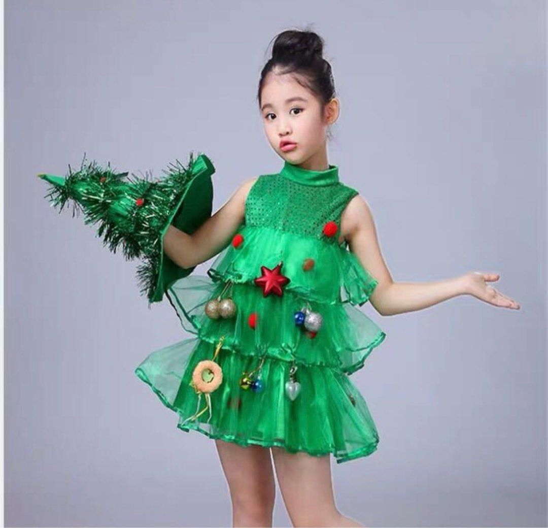 Ready Stock Christmas Costume Kids Girls Christmas Tree Dresses