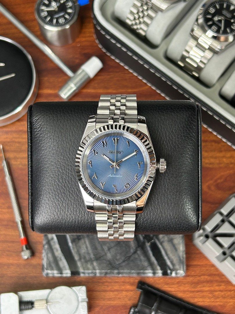 Seiko Oyster Perpetual Mod Rolex Datejust Arabic Blue Datejust Mod in 36/39mm casing, Luxury