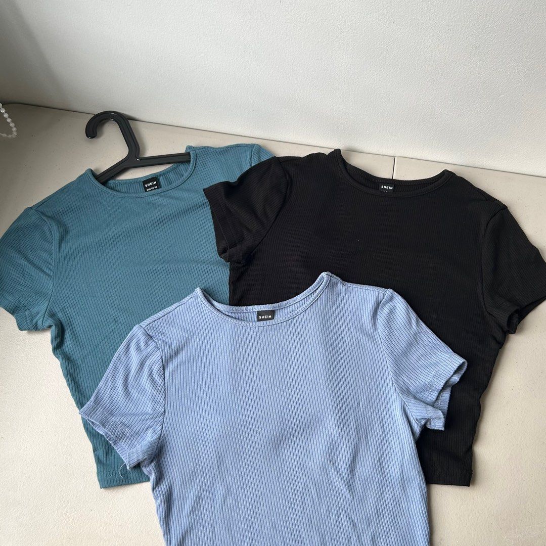 SHEIN EZWear 3pcs SOLID RIBBED TEE, Women's Fashion, Tops, Shirts on  Carousell