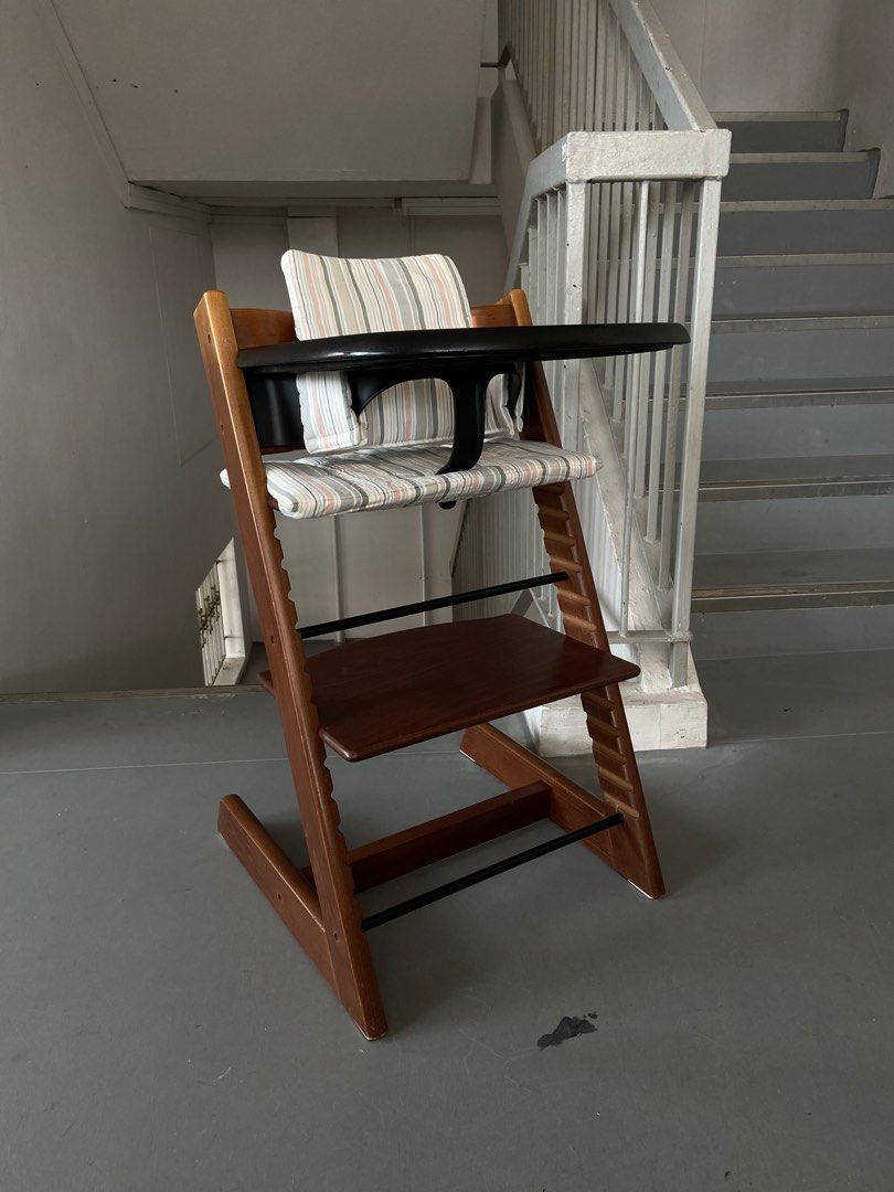 Stokke Tripp Trapp chair Walnut with baby set tray and cushions