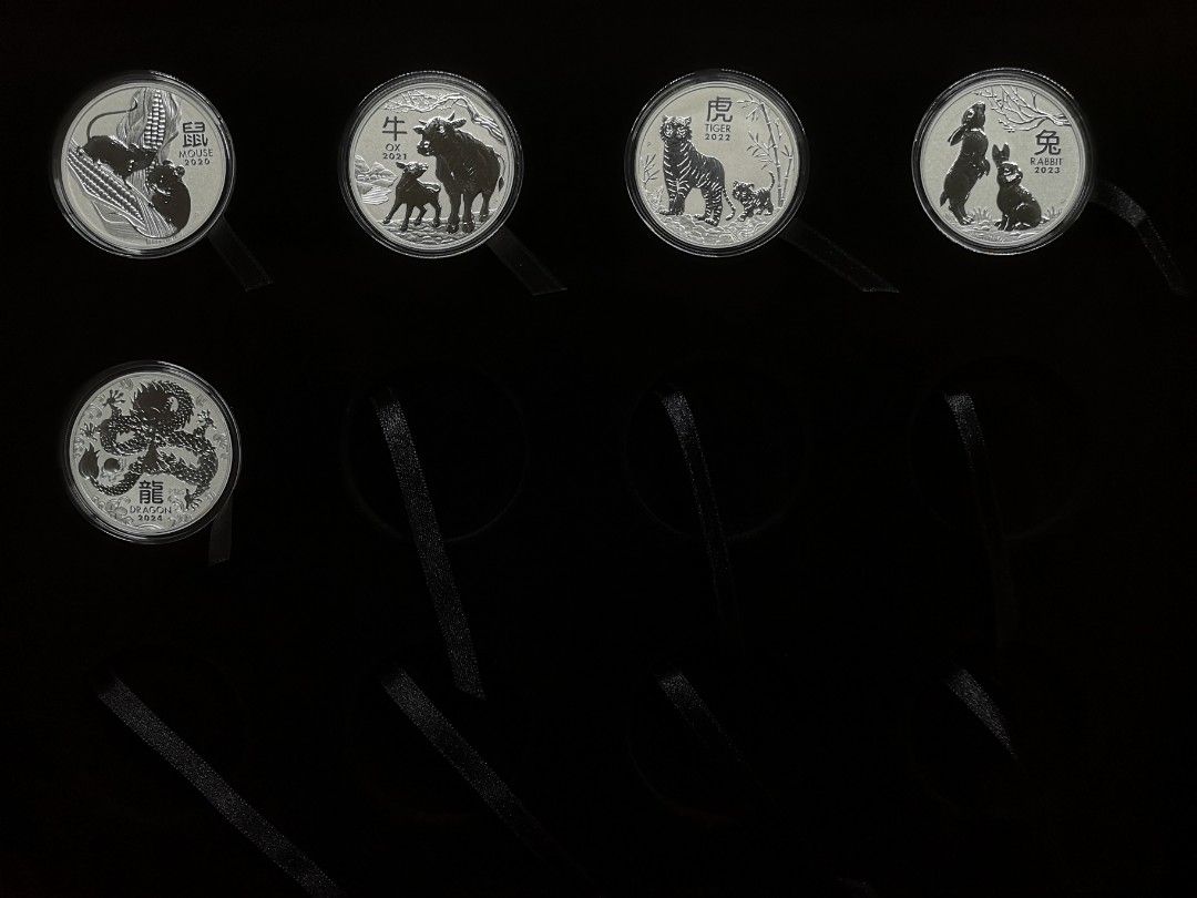 SALES! The Perth Mint Lunar Series III 99.99% Silver Coins (With box) - Year 2020 to 2024 (Rat, Ox, Tiger, Rabbit & Dragon) (Category: Vintage Collectibles) located in Singapore. Submitted by bullionex (Listing ID 1273824444, Image 2). Description: The Perth Mint Lunar Series III 99.99% Silver Coins (With box) - Year 2020 to 2024 (Rat, Ox, Tiger, Rabbit & Dragon) Specification: Brand: Coins and Box are from The Perth Mint Material: 5 pcs Silver C
