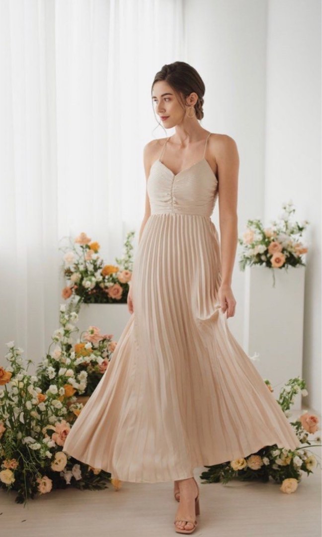 Thread Theory Only You Padded Tie Back Dress in Light Gold