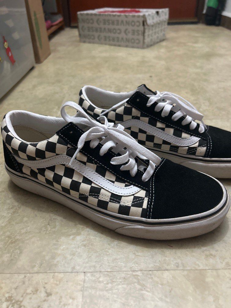 White old online skool checkered vans