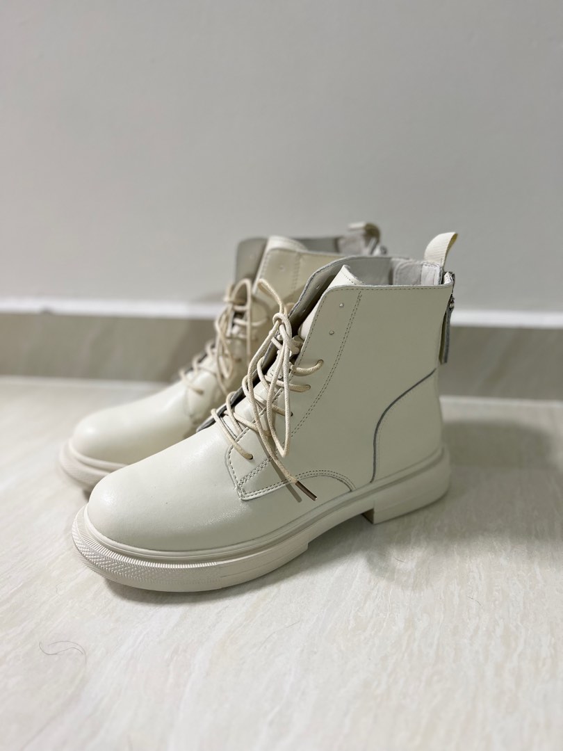 White Zipper Women s Boots