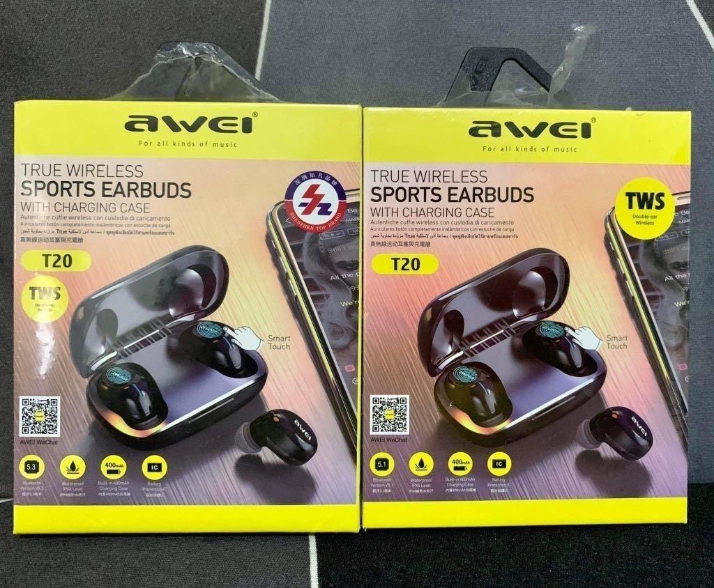 AWEI T20 TWS Bluetooth Earphone 45mAh headphone capacity