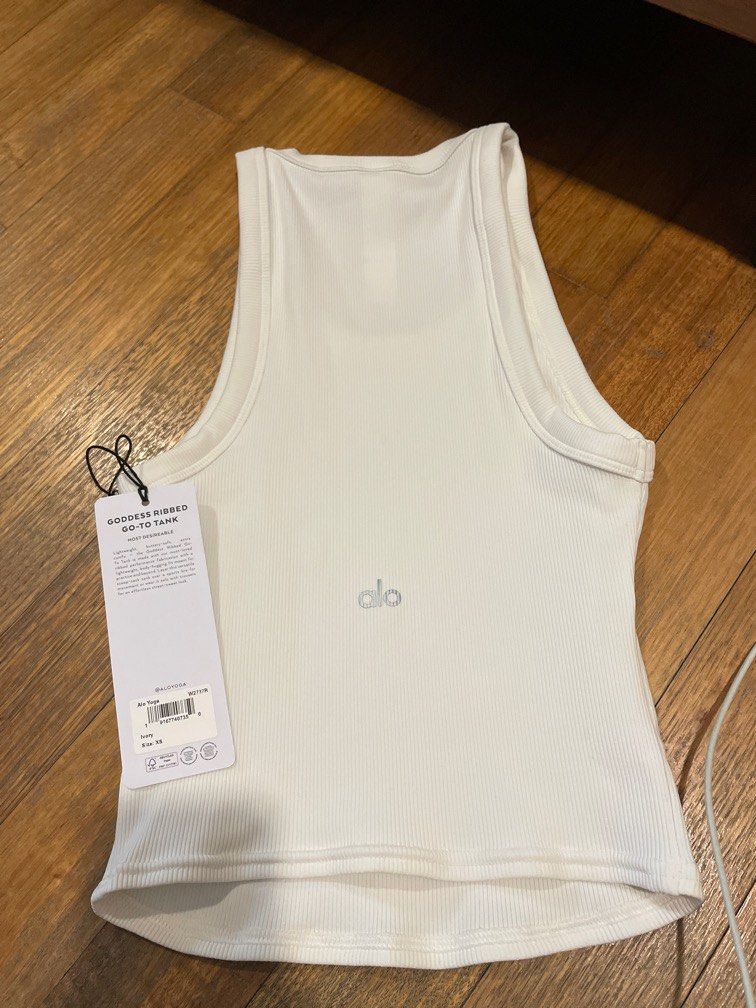 Alo Yoga  Goddess Ribbed Go-To Tank Top in White, Size: XS