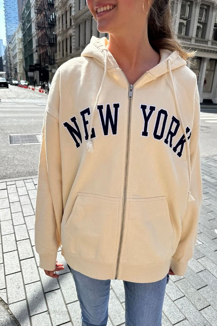 Brandy melville christy new york zip up hoodie, Women's Fashion