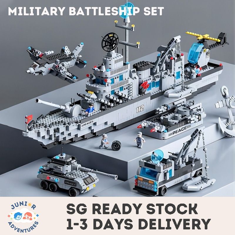 Building block battleship set military destroyer missile ship