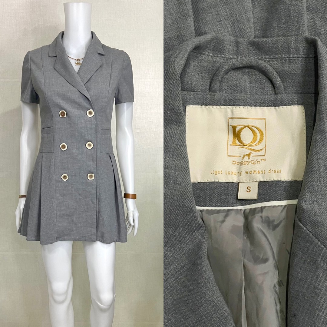 Double Breasted Pleated Blazer Dress