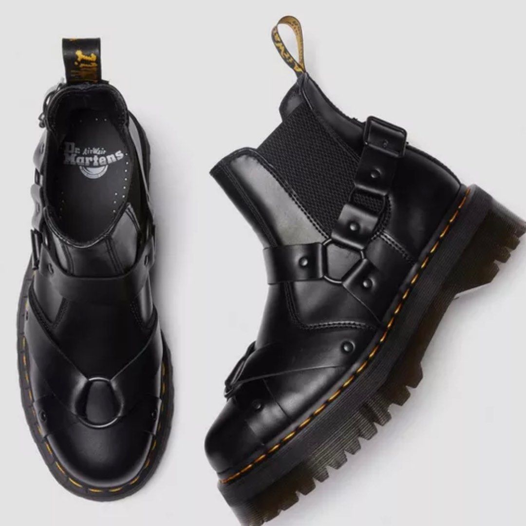 Dr martens wincox black leather harness chunky chelsea boots shop