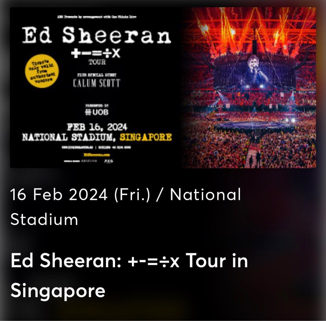 Ed Sheeran 2025 Singapore Concert, Tickets & Vouchers, Event Tickets on