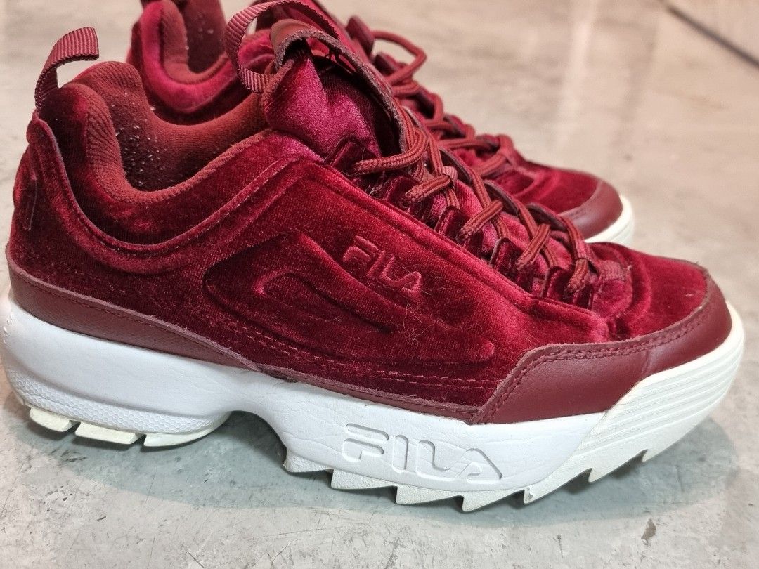 Pink velvet fila sales shoes