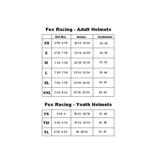 Fox motocross helmet size chart sales