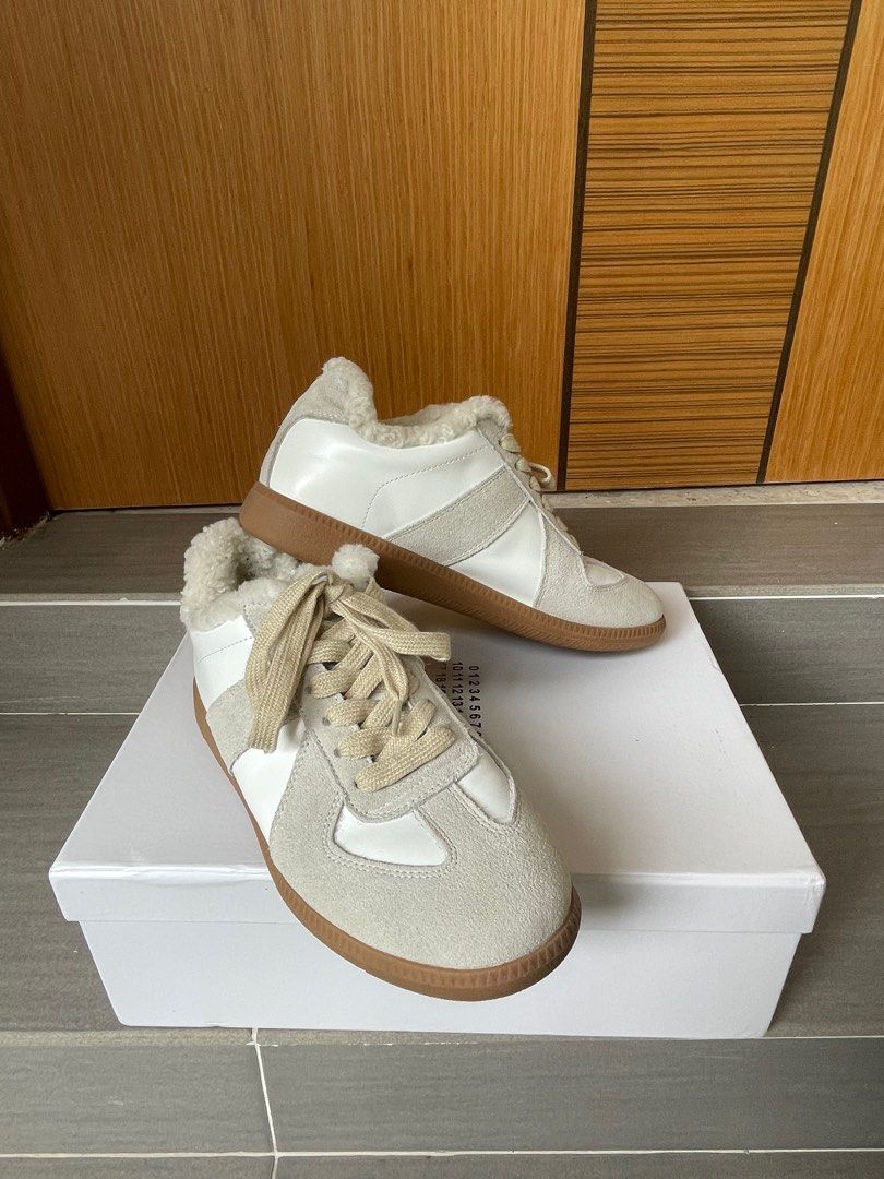 Fur lined leather sneakers for winter Women s Fashion Footwear