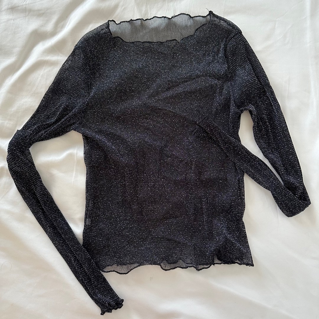Dailin Glitter Rhinestone Mesh Top