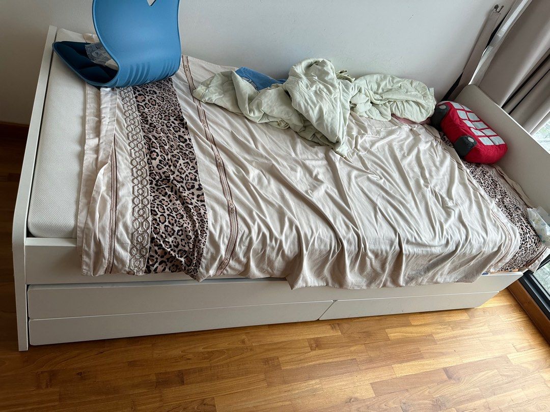 Ikea single bed with pull out less than 1 year, Furniture & Home Living, Furniture, Bed Frames