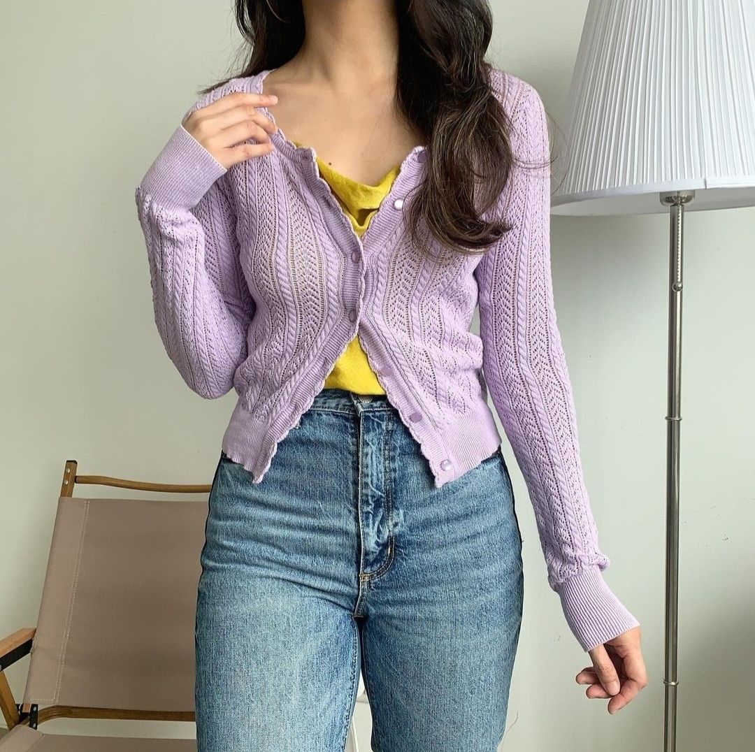 Japanese Coquette Cottagecore Lilac Purple Button Up Cardigan