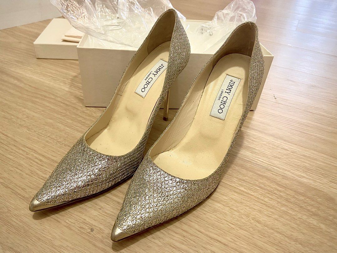 Jimmy Choo Abel Champagne 38.5 Wedding Shoes, Women's Fashion ...