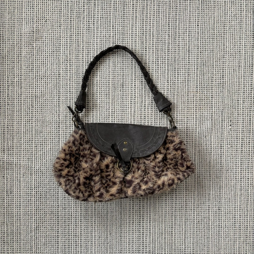 Leopard fur shoulder shop bag