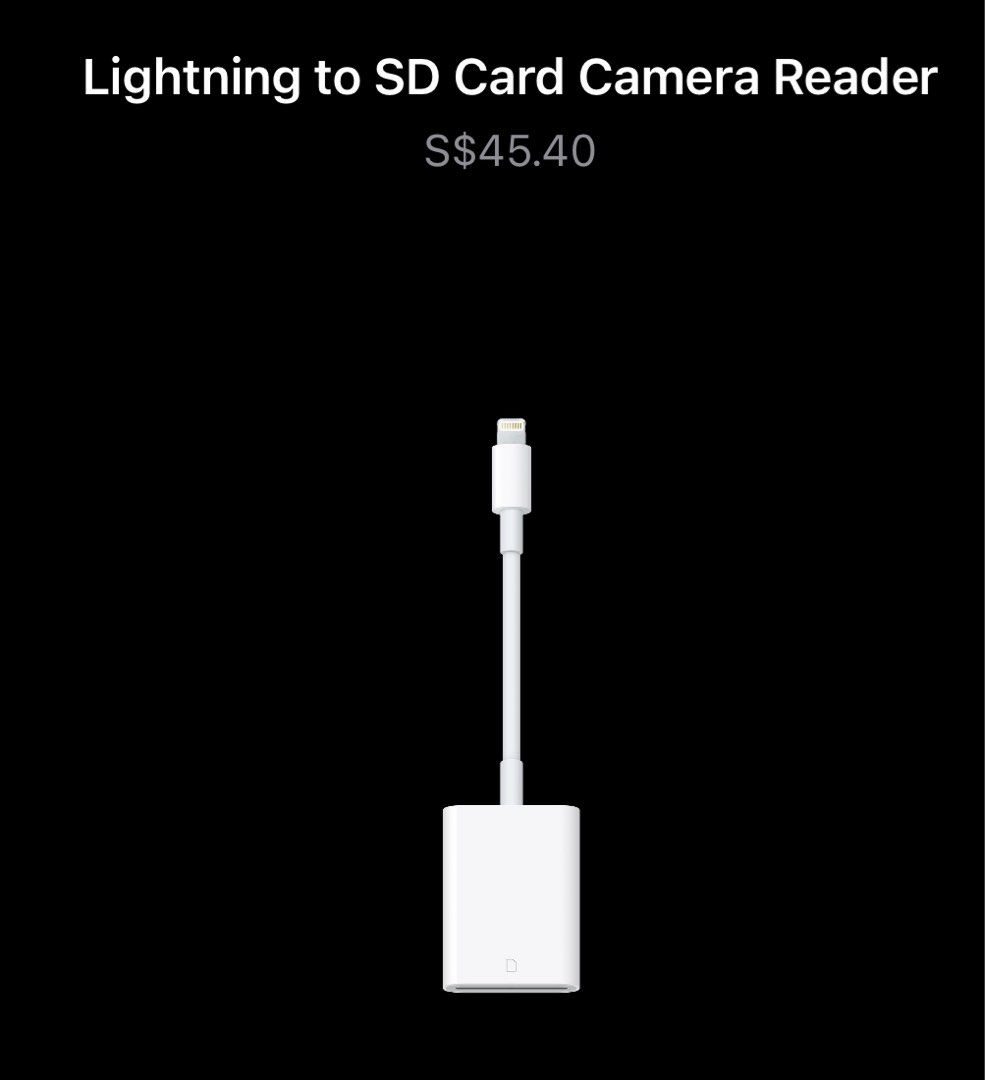 Lightning to SD card camera reader, Computers & Tech, Parts