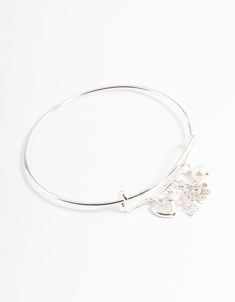 Lovisa silver love mixed charm bangle bracelet, Women's Fashion