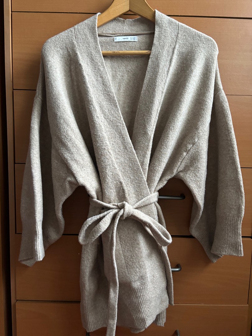 Mango beige long wrap cardigan Women s Fashion Coats Jackets