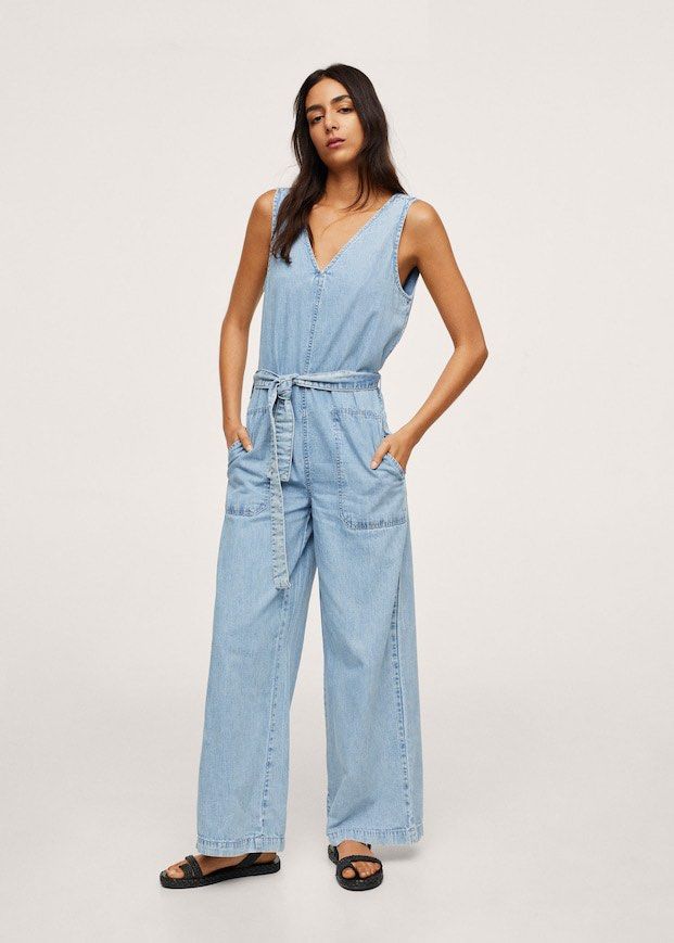 Mango belt denim jumpsuit online