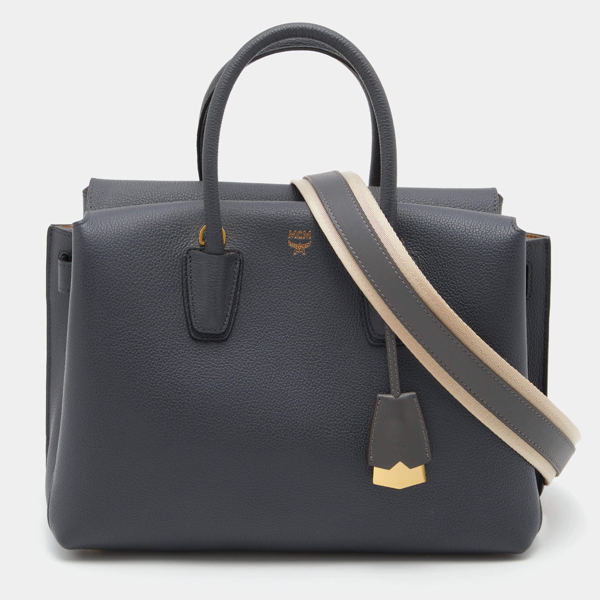 MCM Dark Grey Leather Medium Milla Tote Bag Pristine Luxury
