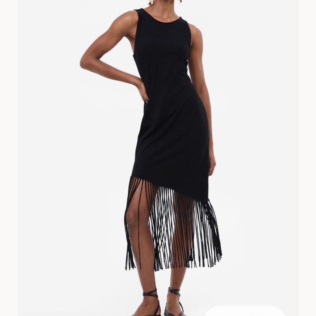 H M NEW Black fringe trimmed sleeveless midi dress H M Women s