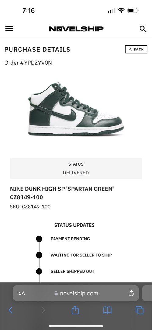 Nike Mens Dunk High SP CZ8149 100 Spartan Green - Size