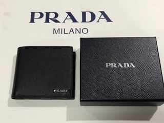 Prada Nero Black/Grey Saffiano Cuir Leather Wallet