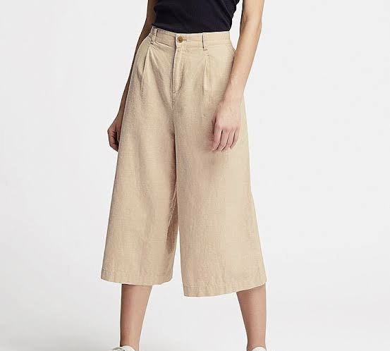 PRE LOVED Authentic Uniqlo Linen Cotton Beige Wide Cropped Pants