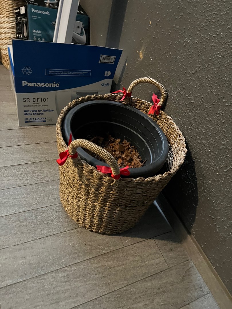 Rattan plant pot cover(37cm wide), Furniture & Home Living, Gardening