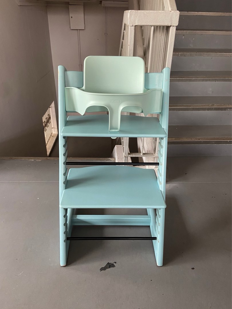 Stokke Tripp Trapp chair Aqua Blue with baby set and gliders