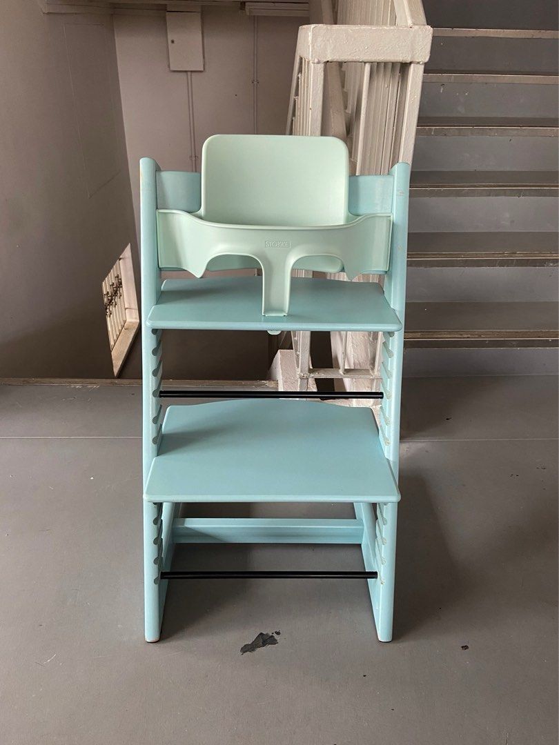 Stokke Tripp Trapp chair Aqua Blue with baby set and gliders
